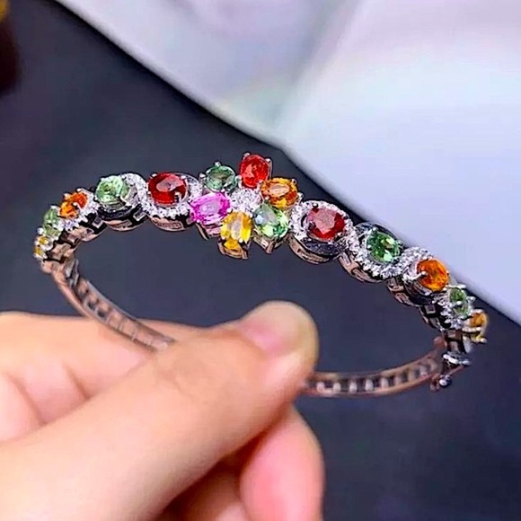 Multicolor Cubic Zirconia Bangle Bracelet White Gold Plated - Picture 4 of 4